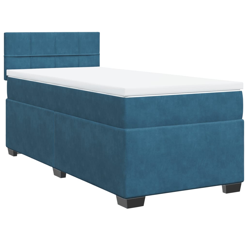 Κρεβάτι Boxspring με Στρώμα Σκούρο Μπλε 100x200 εκ. Βελούδινο