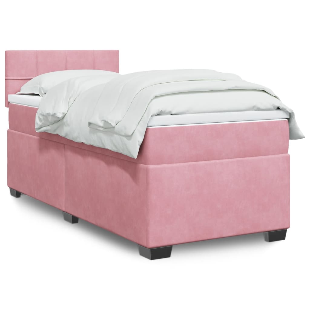 Κρεβάτι Boxspring με Στρώμα Ροζ 100x200 εκ. Βελούδινο - Pakobazaar