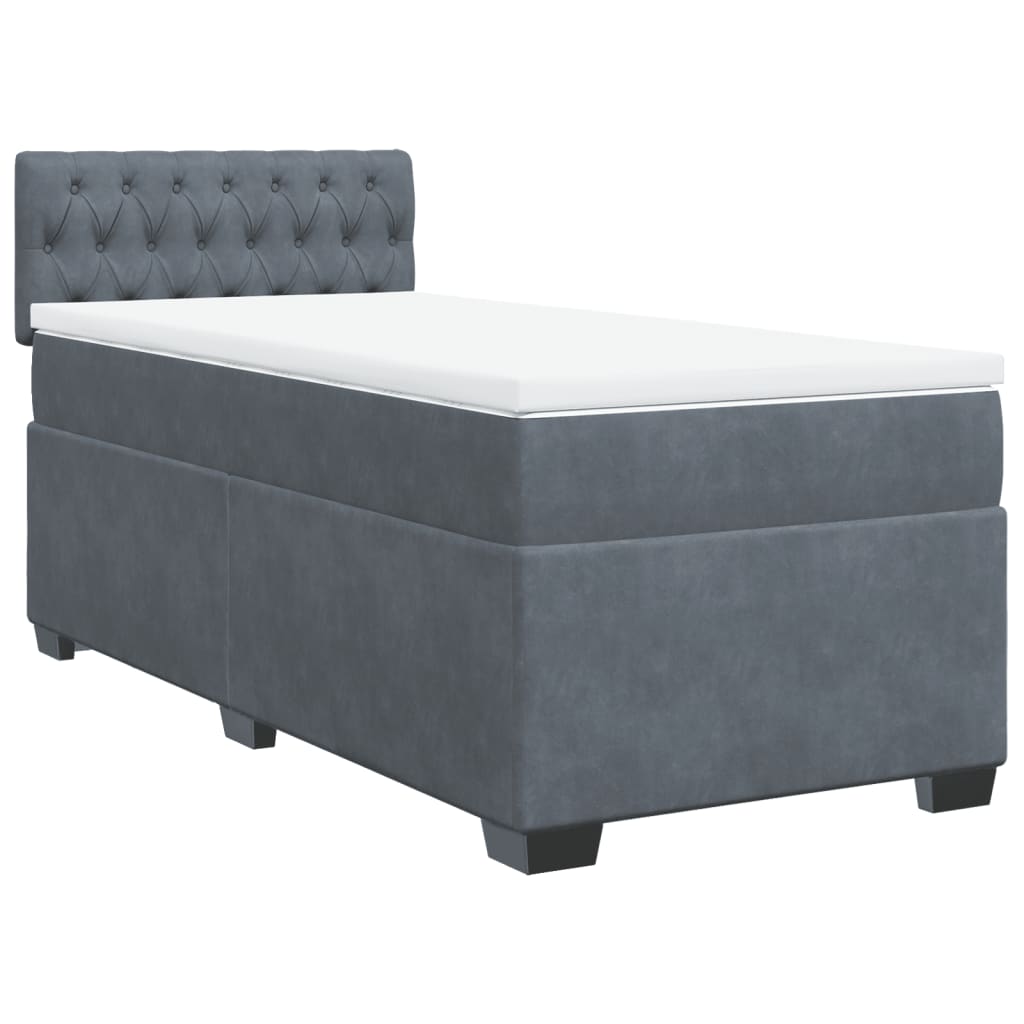 Κρεβάτι Boxspring με Στρώμα Σκούρο Γκρι 100x200 εκ. Βελούδινο
