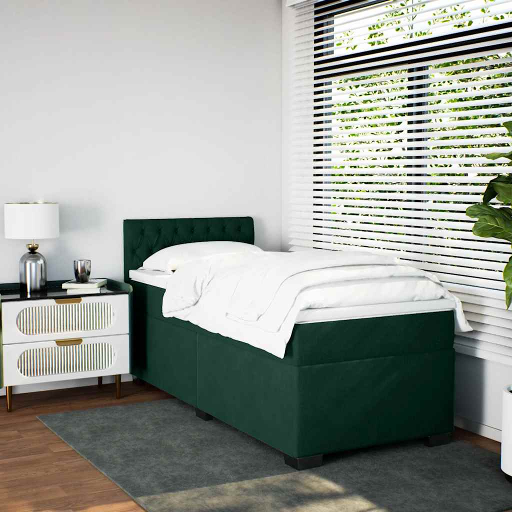 Κρεβάτι Boxspring με Στρώμα Σκούρο Πράσινο 100x200εκ. Βελούδινο - Pakobazaar