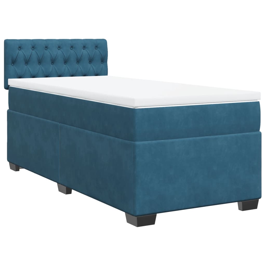 Κρεβάτι Boxspring με Στρώμα Σκούρο Μπλε 100x200 εκ. Βελούδινο
