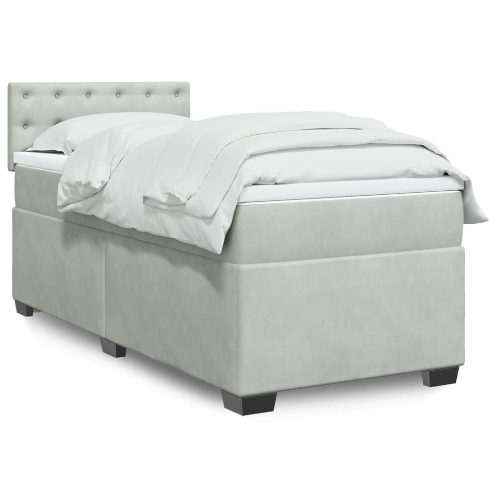 Κρεβάτι Boxspring με Στρώμα Ανοιχτό Γκρι 100x200 εκ. Βελούδινο