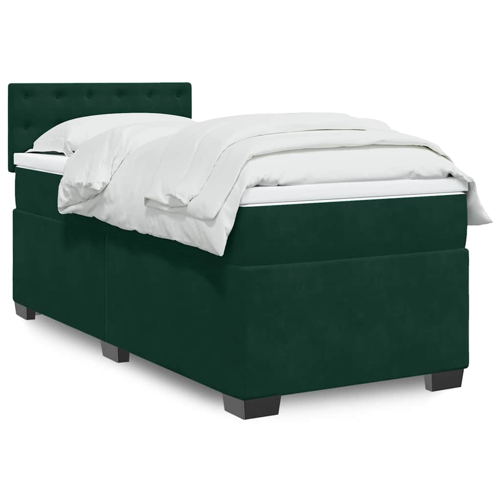 Κρεβάτι Boxspring με Στρώμα Σκούρο Πράσινο 100x200εκ. Βελούδινο