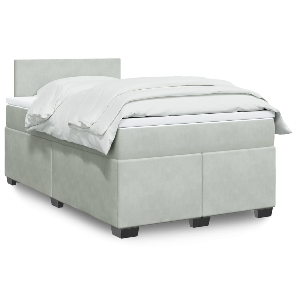 Κρεβάτι Boxspring με Στρώμα Ανοιχτό Γκρι 120x190 εκ. Βελούδινο