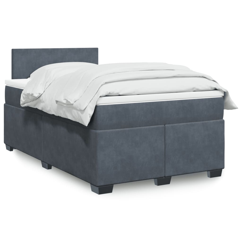 Κρεβάτι Boxspring με Στρώμα Σκούρο Γκρι 120x190 εκ. Βελούδινο