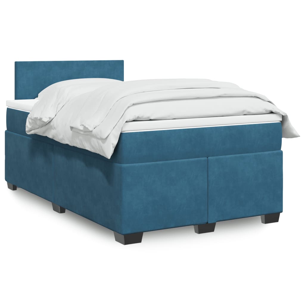 Κρεβάτι Boxspring με Στρώμα Σκούρο Μπλε 120x190 εκ. Βελούδινο
