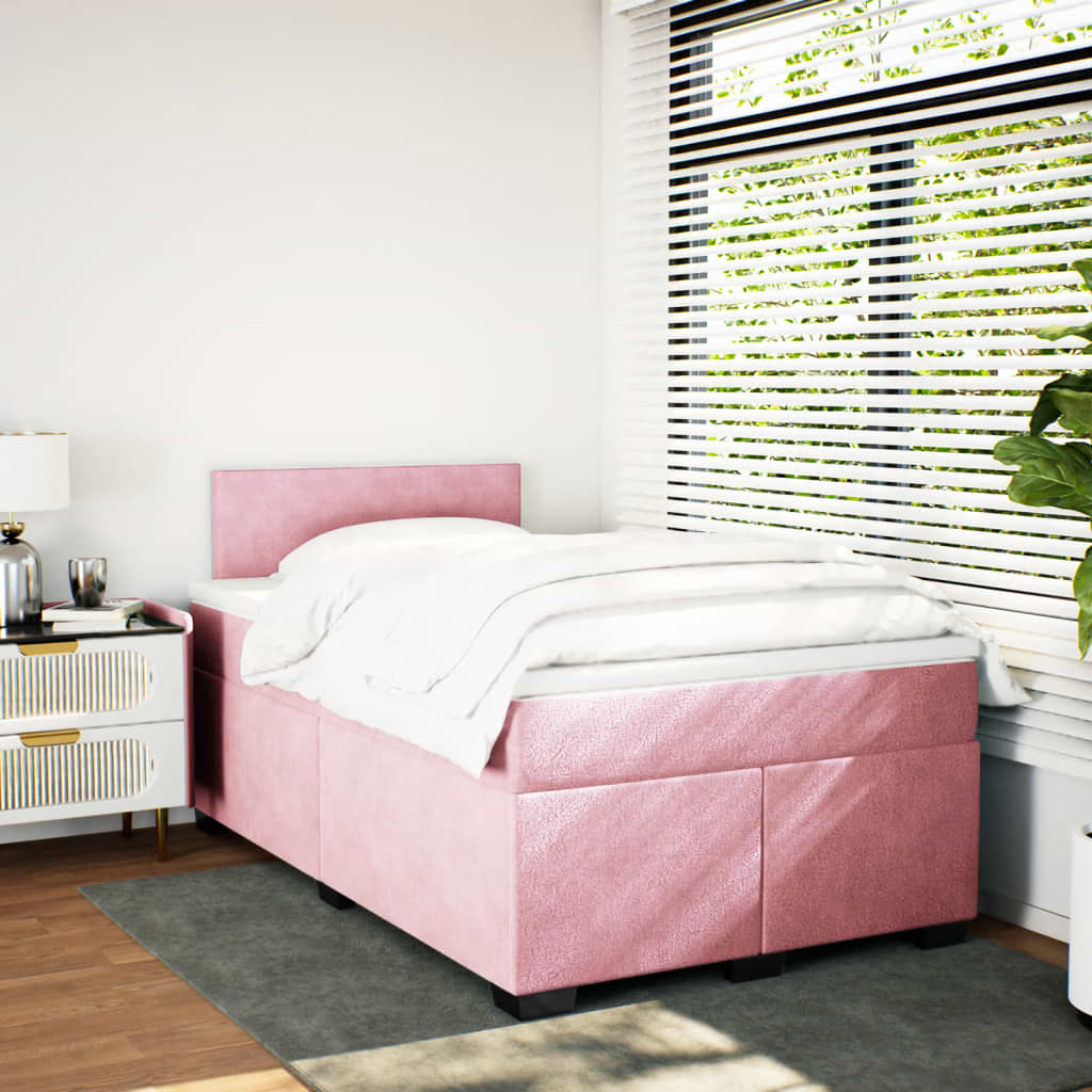 Κρεβάτι Boxspring με Στρώμα Ροζ 120x190 εκ. Βελούδινο