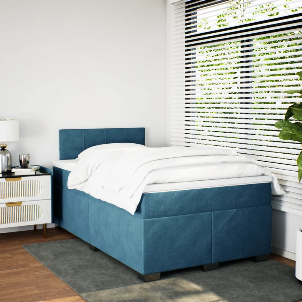 Κρεβάτι Boxspring με Στρώμα Σκούρο Μπλε 120x190 εκ. Βελούδινο