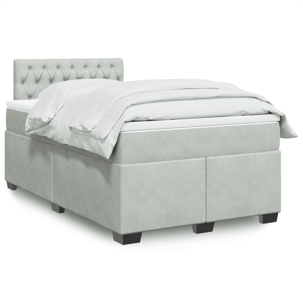 Κρεβάτι Boxspring με Στρώμα Ανοιχτό Γκρι 120x190 εκ. Βελούδινο