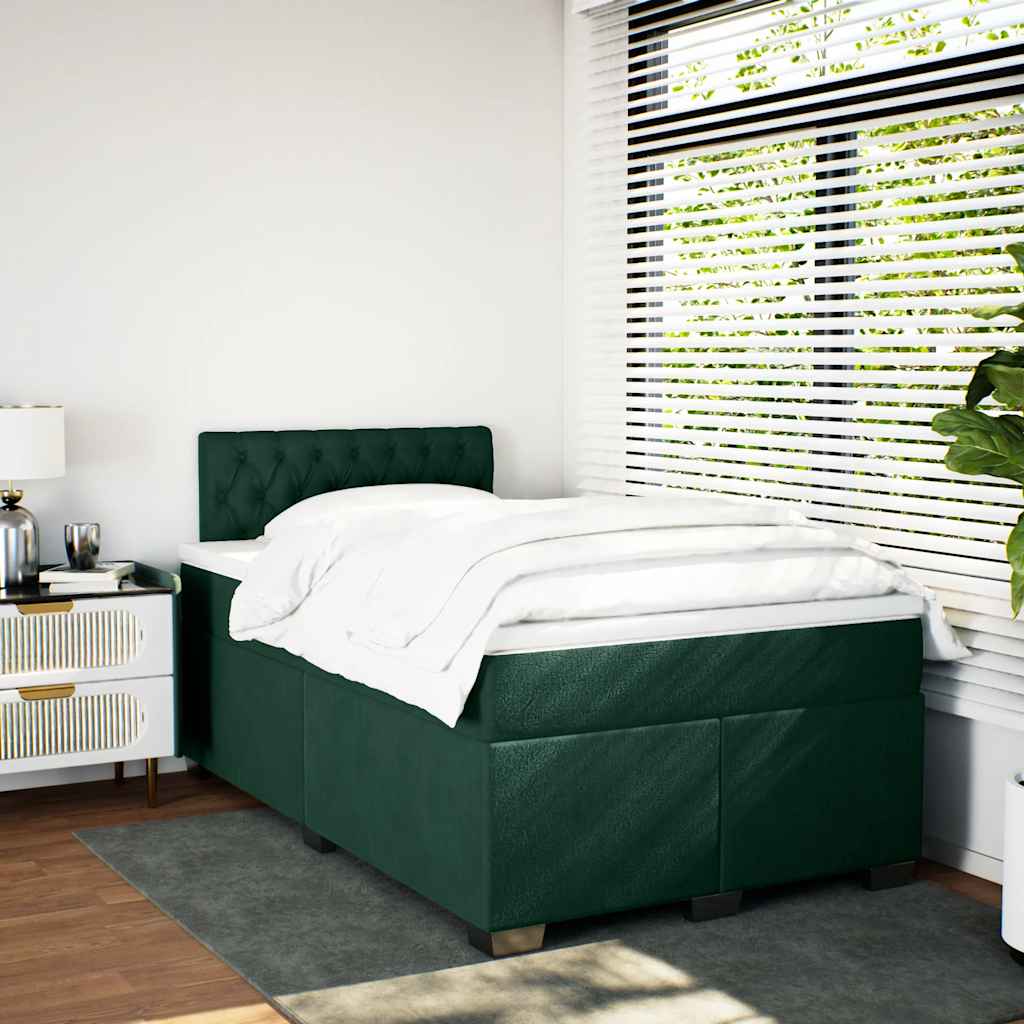 Κρεβάτι Boxspring με Στρώμα Σκούρο Πράσινο 120x190εκ. Βελούδινο - Pakobazaar