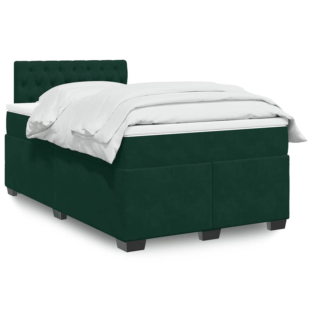 Κρεβάτι Boxspring με Στρώμα Σκούρο Πράσινο 120x190εκ. Βελούδινο - Pakobazaar