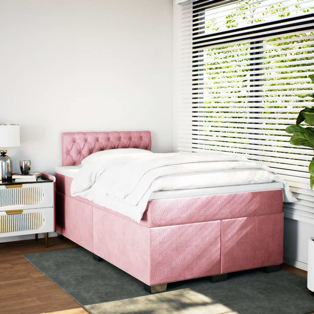 Κρεβάτι Boxspring με Στρώμα Ροζ 120x190 εκ. Βελούδινο
