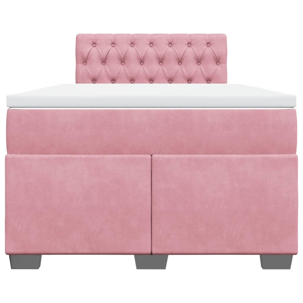 Κρεβάτι Boxspring με Στρώμα Ροζ 120x190 εκ. Βελούδινο