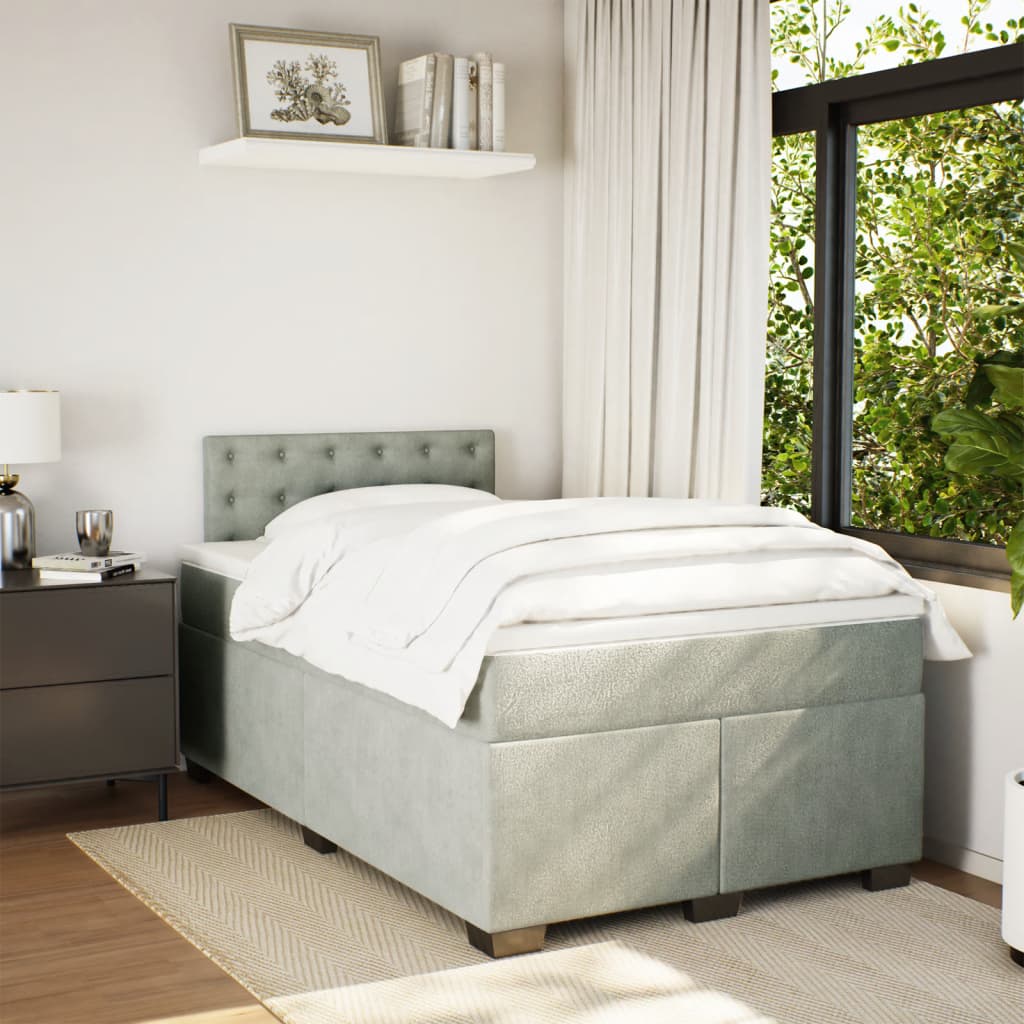 Κρεβάτι Boxspring με Στρώμα Ανοιχτό Γκρι 120x190 εκ. Βελούδινο - Pakobazaar