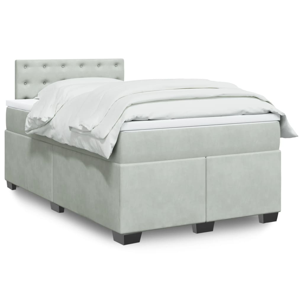 Κρεβάτι Boxspring με Στρώμα Ανοιχτό Γκρι 120x190 εκ. Βελούδινο - Pakobazaar