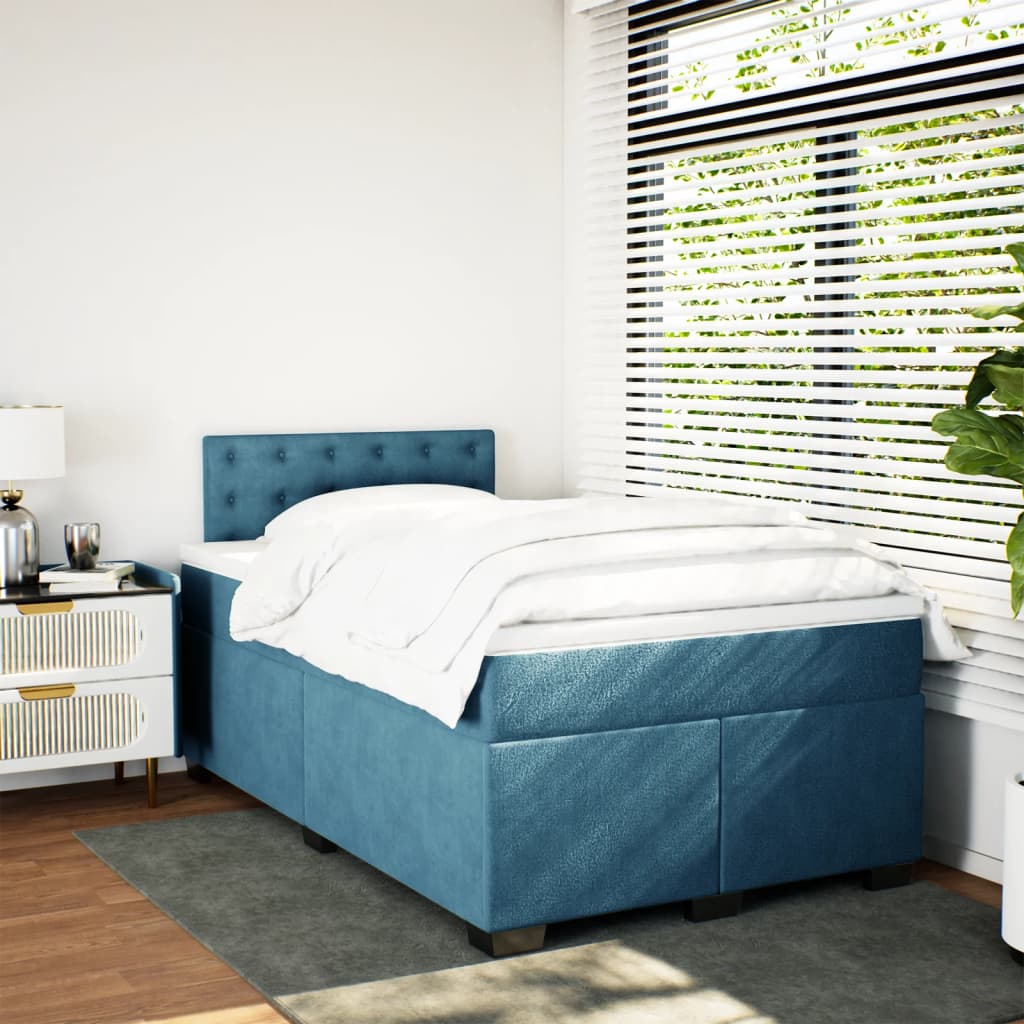 Κρεβάτι Boxspring με Στρώμα Σκούρο Μπλε 120x190 εκ. Βελούδινο