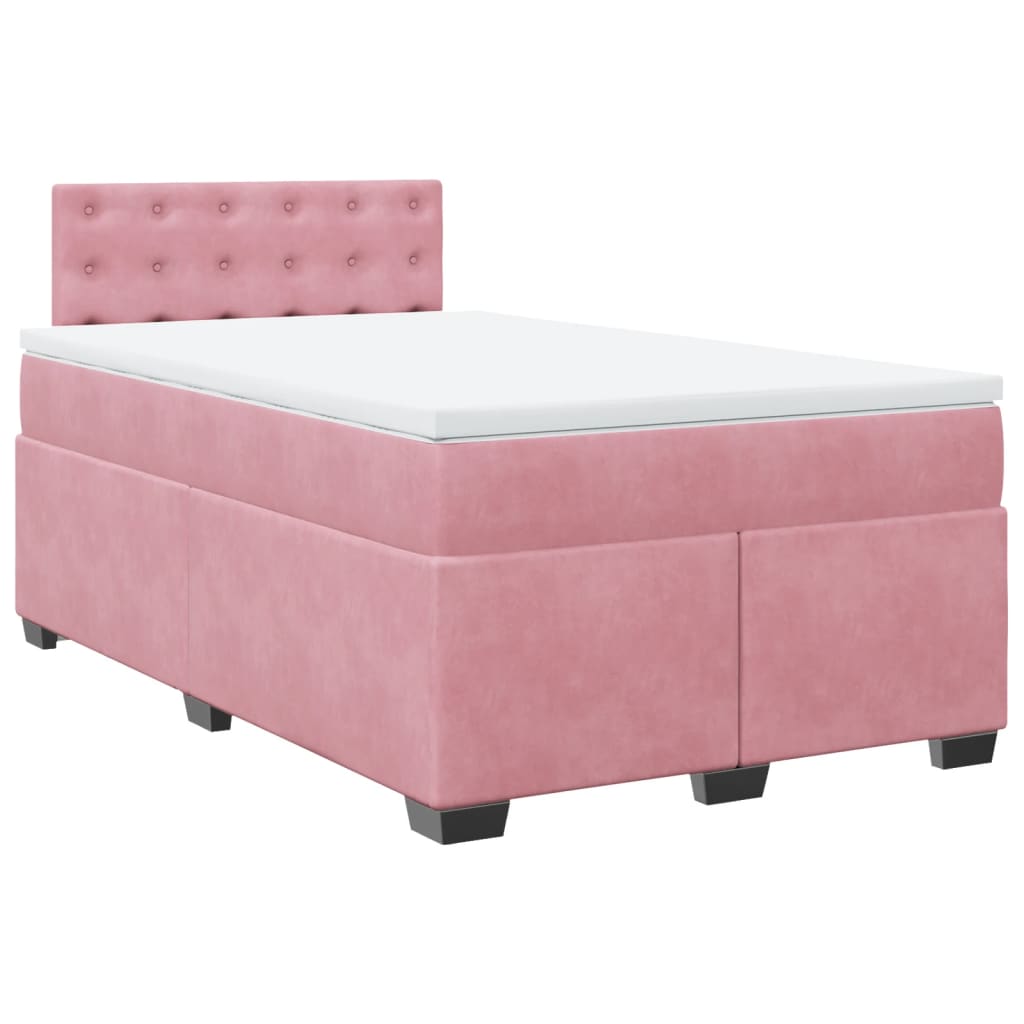 Κρεβάτι Boxspring με Στρώμα Ροζ 120x190 εκ. Βελούδινο