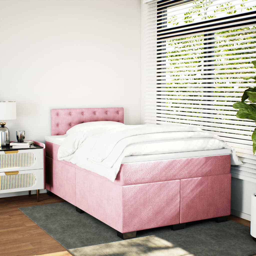 Κρεβάτι Boxspring με Στρώμα Ροζ 120x190 εκ. Βελούδινο