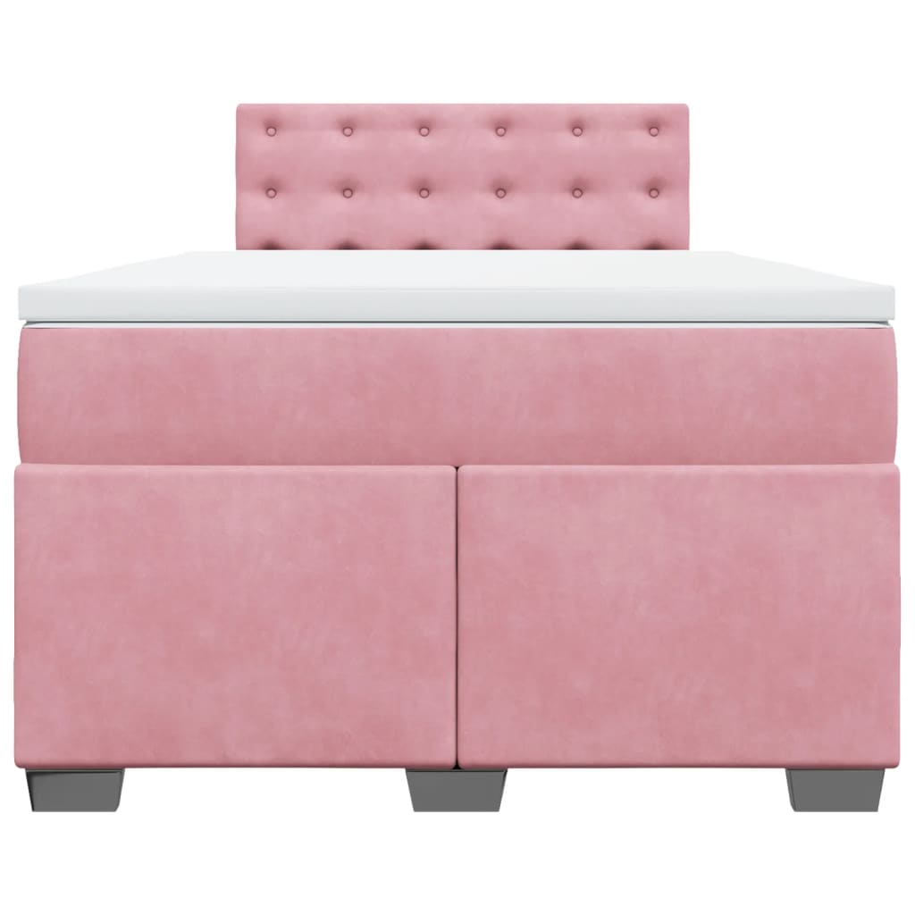 Κρεβάτι Boxspring με Στρώμα Ροζ 120x190 εκ. Βελούδινο