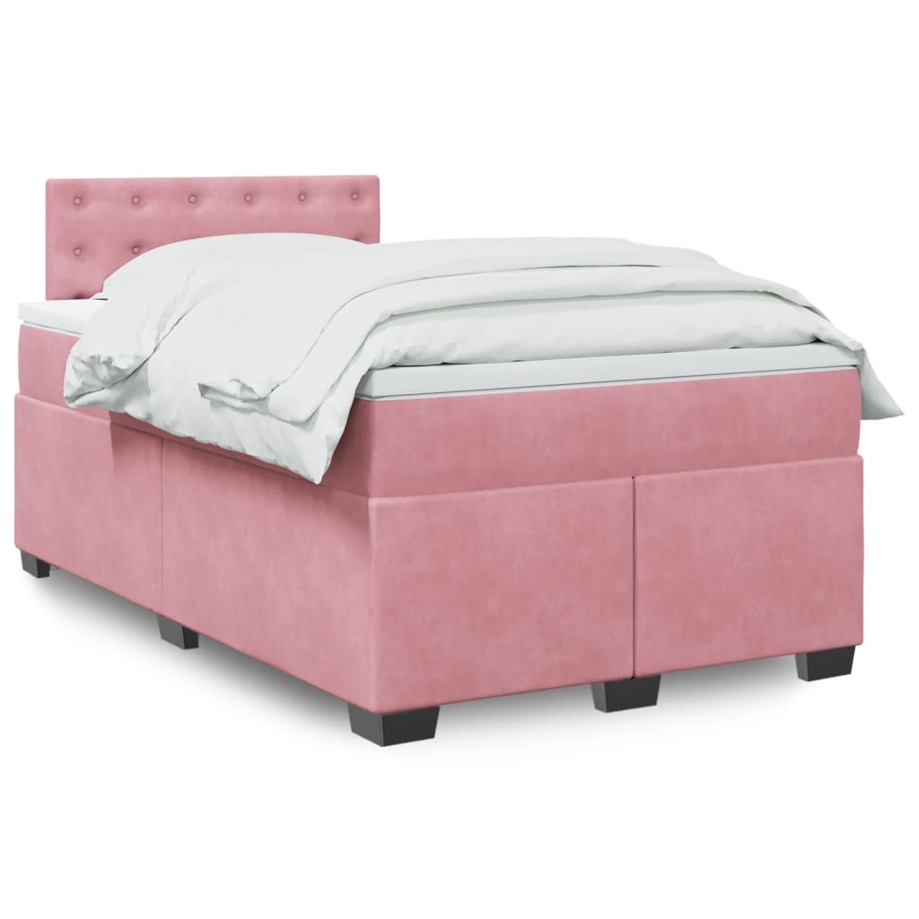 Κρεβάτι Boxspring με Στρώμα Ροζ 120x190 εκ. Βελούδινο