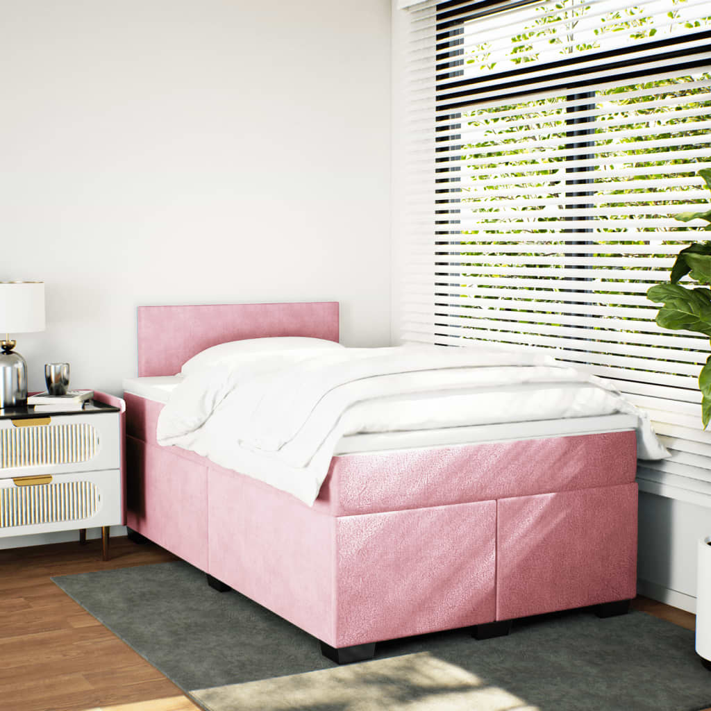 Κρεβάτι Boxspring με Στρώμα Ροζ 120x200 εκ. Βελούδινο