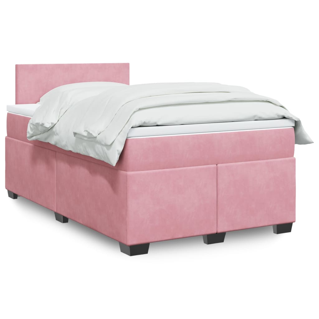 Κρεβάτι Boxspring με Στρώμα Ροζ 120x200 εκ. Βελούδινο