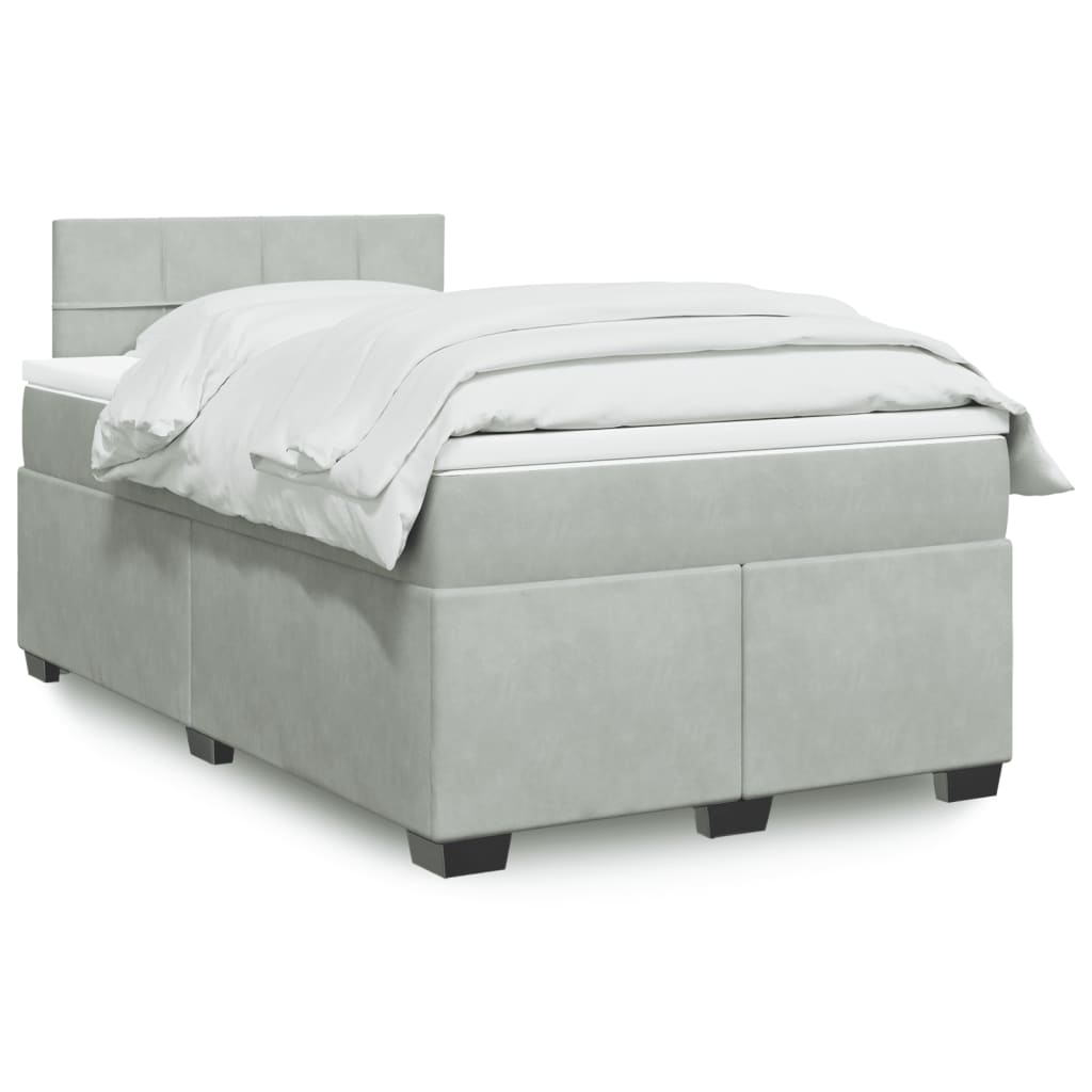Κρεβάτι Boxspring με Στρώμα Ανοιχτό Γκρι 120x200 εκ. Βελούδινο - Pakobazaar