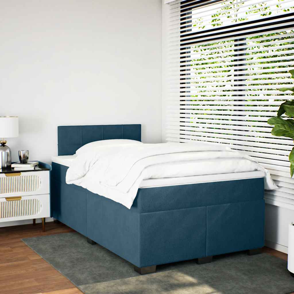 Κρεβάτι Boxspring με Στρώμα Σκούρο Μπλε 120x200 εκ. Βελούδινο - Pakobazaar
