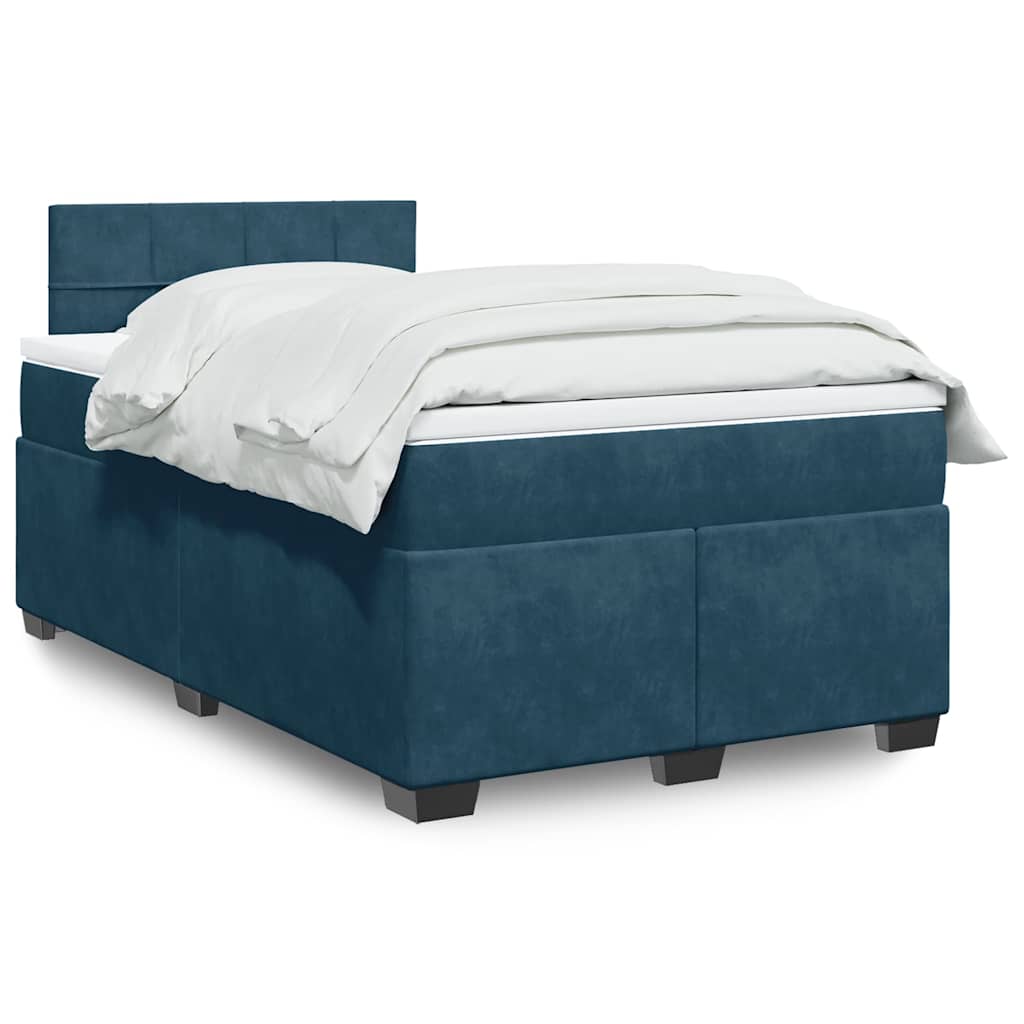Κρεβάτι Boxspring με Στρώμα Σκούρο Μπλε 120x200 εκ. Βελούδινο - Pakobazaar