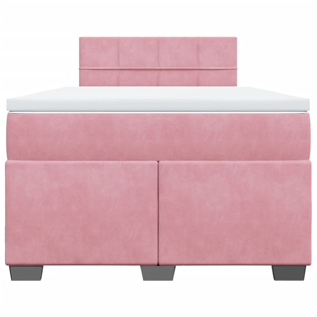 Κρεβάτι Boxspring με Στρώμα Ροζ 120x200 εκ. Βελούδινο