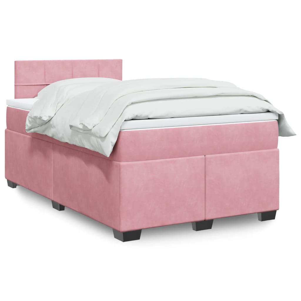 Κρεβάτι Boxspring με Στρώμα Ροζ 120x200 εκ. Βελούδινο