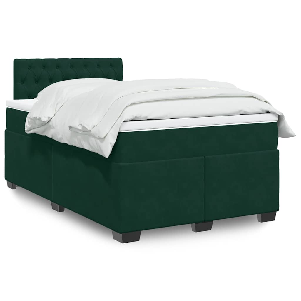 Κρεβάτι Boxspring με Στρώμα Σκούρο Πράσινο 120x200εκ. Βελούδινο - Pakobazaar