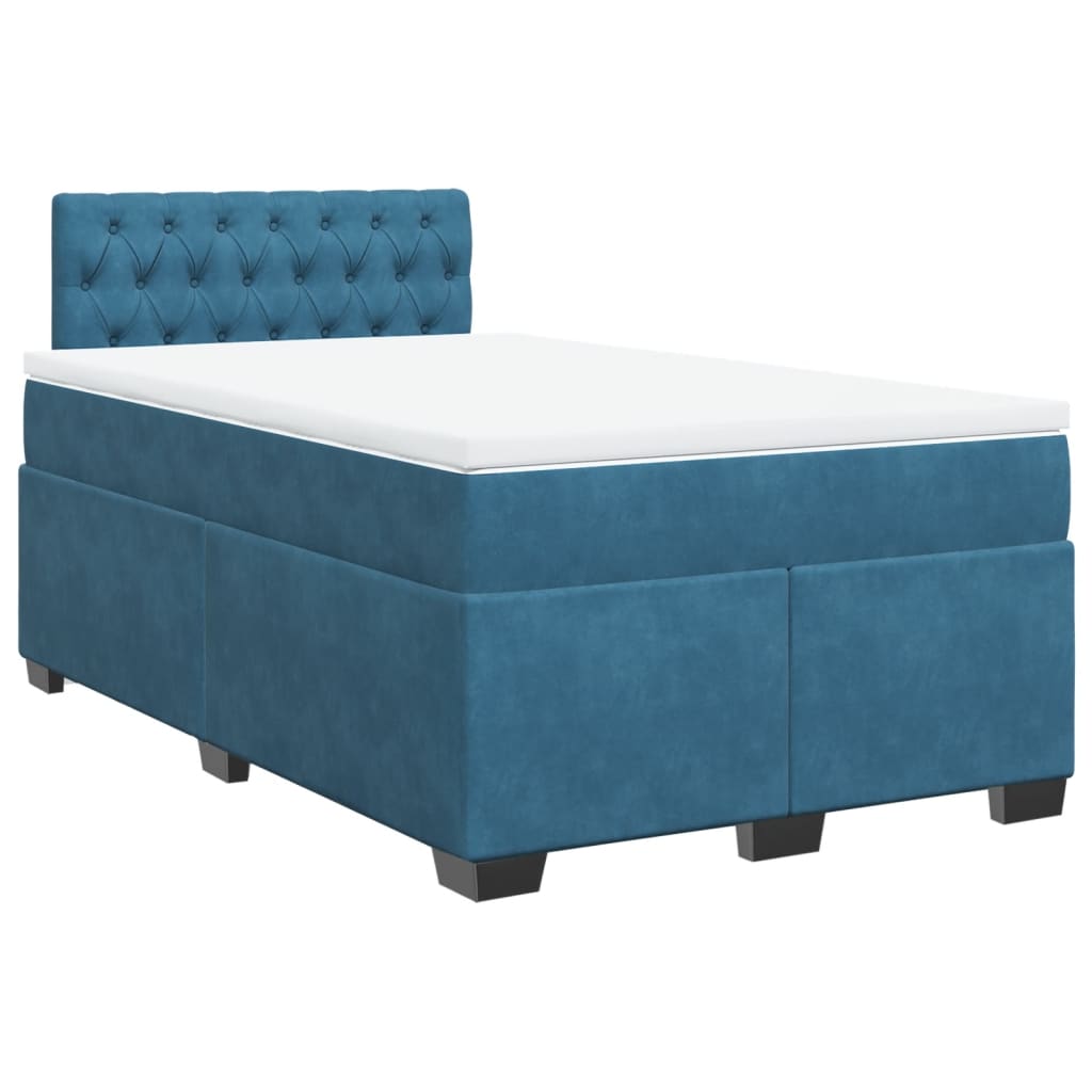 Κρεβάτι Boxspring με Στρώμα Σκούρο Μπλε 120x200 εκ. Βελούδινο - Pakobazaar