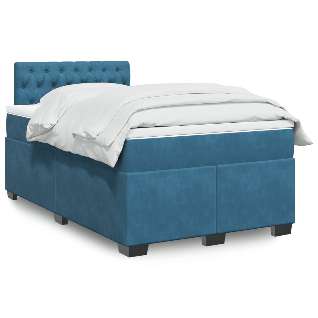 Κρεβάτι Boxspring με Στρώμα Σκούρο Μπλε 120x200 εκ. Βελούδινο - Pakobazaar