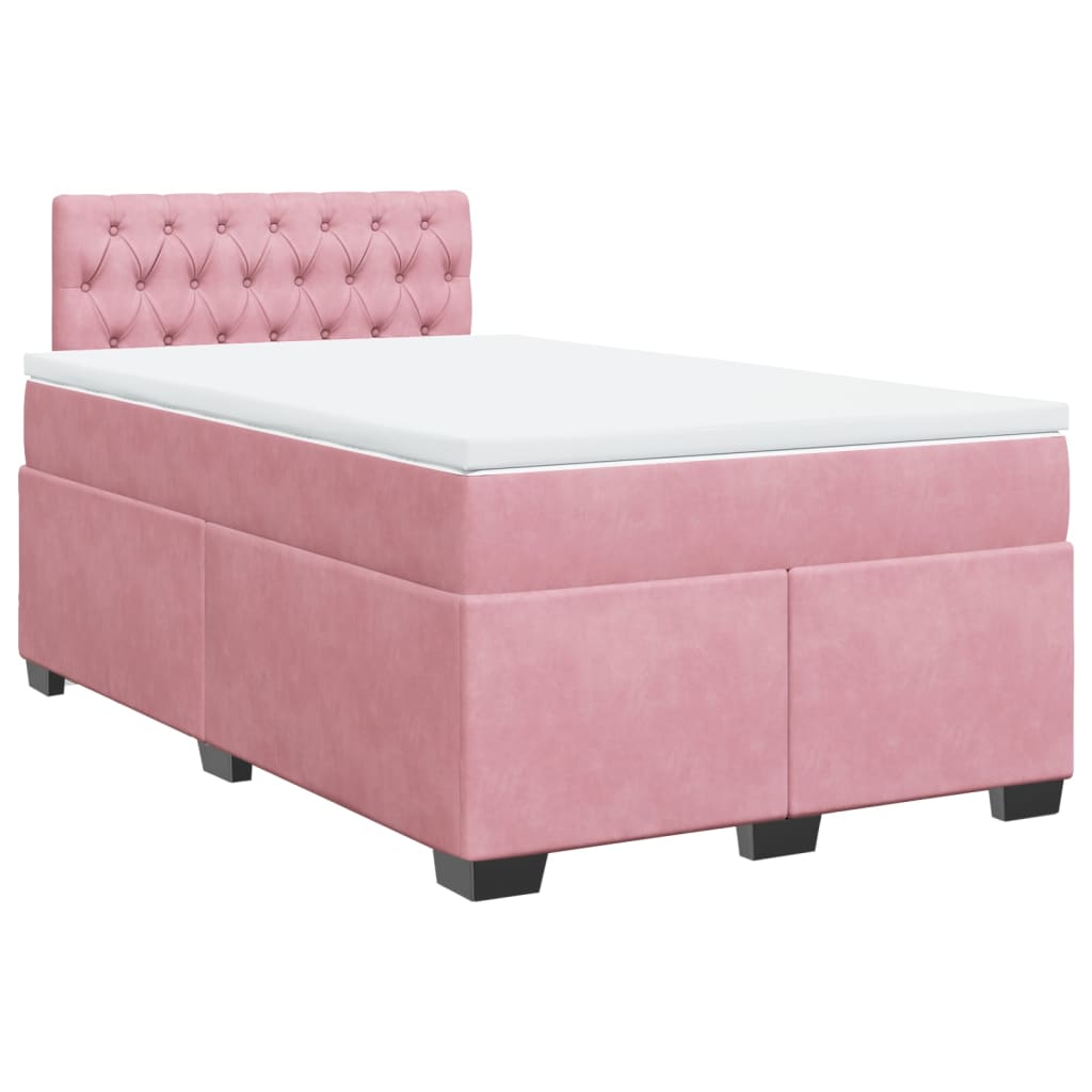 Κρεβάτι Boxspring με Στρώμα Ροζ 120x200 εκ. Βελούδινο