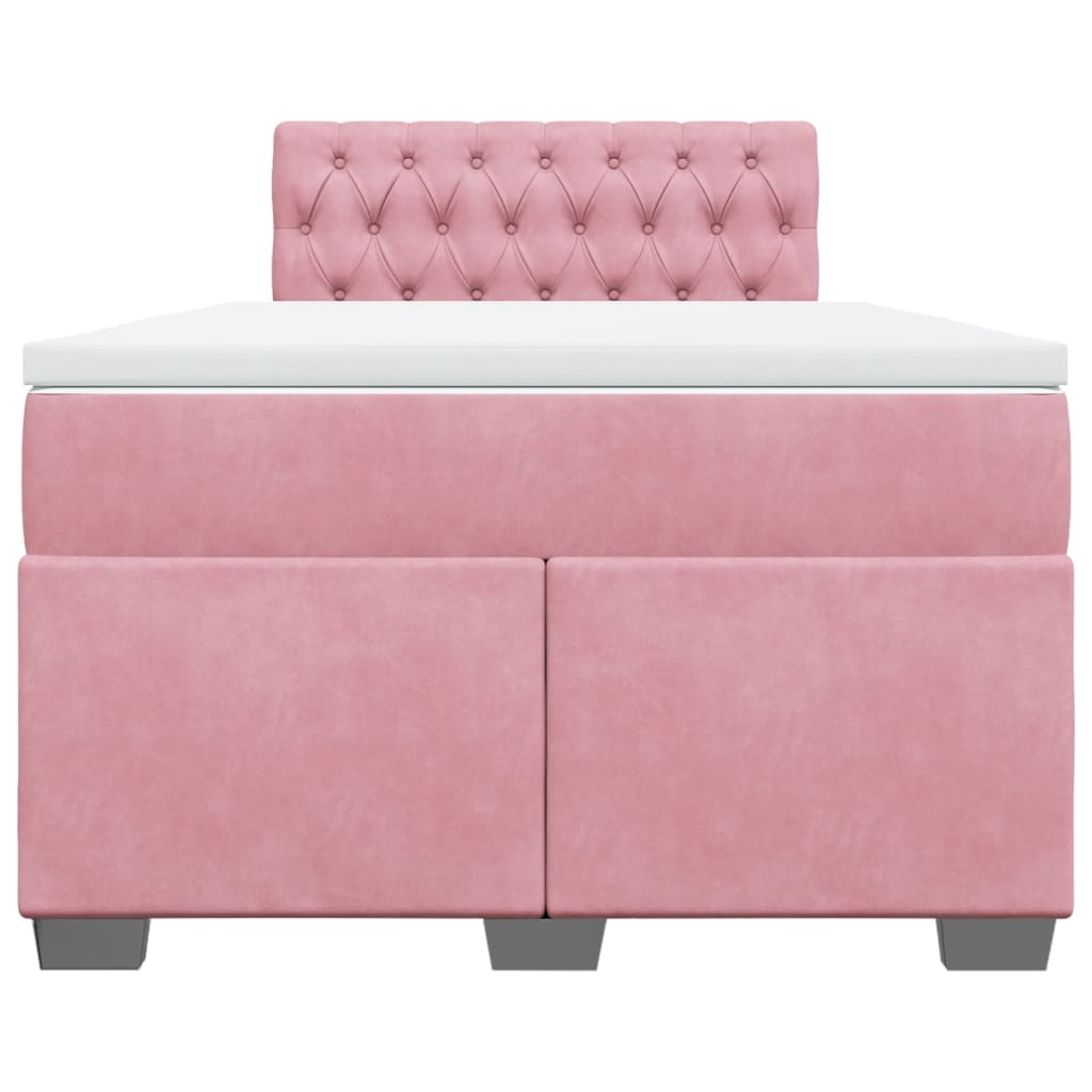 Κρεβάτι Boxspring με Στρώμα Ροζ 120x200 εκ. Βελούδινο