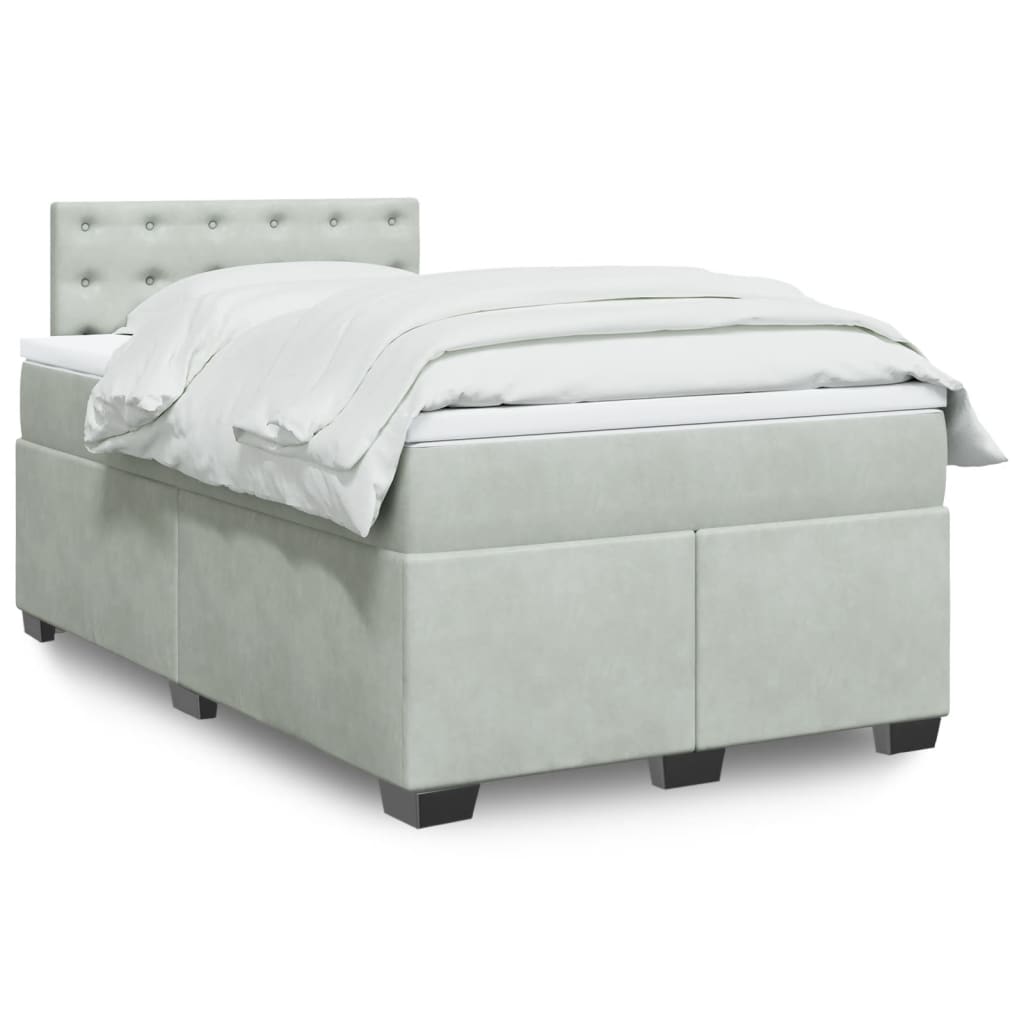Κρεβάτι Boxspring με Στρώμα Ανοιχτό Γκρι 120x200 εκ. Βελούδινο