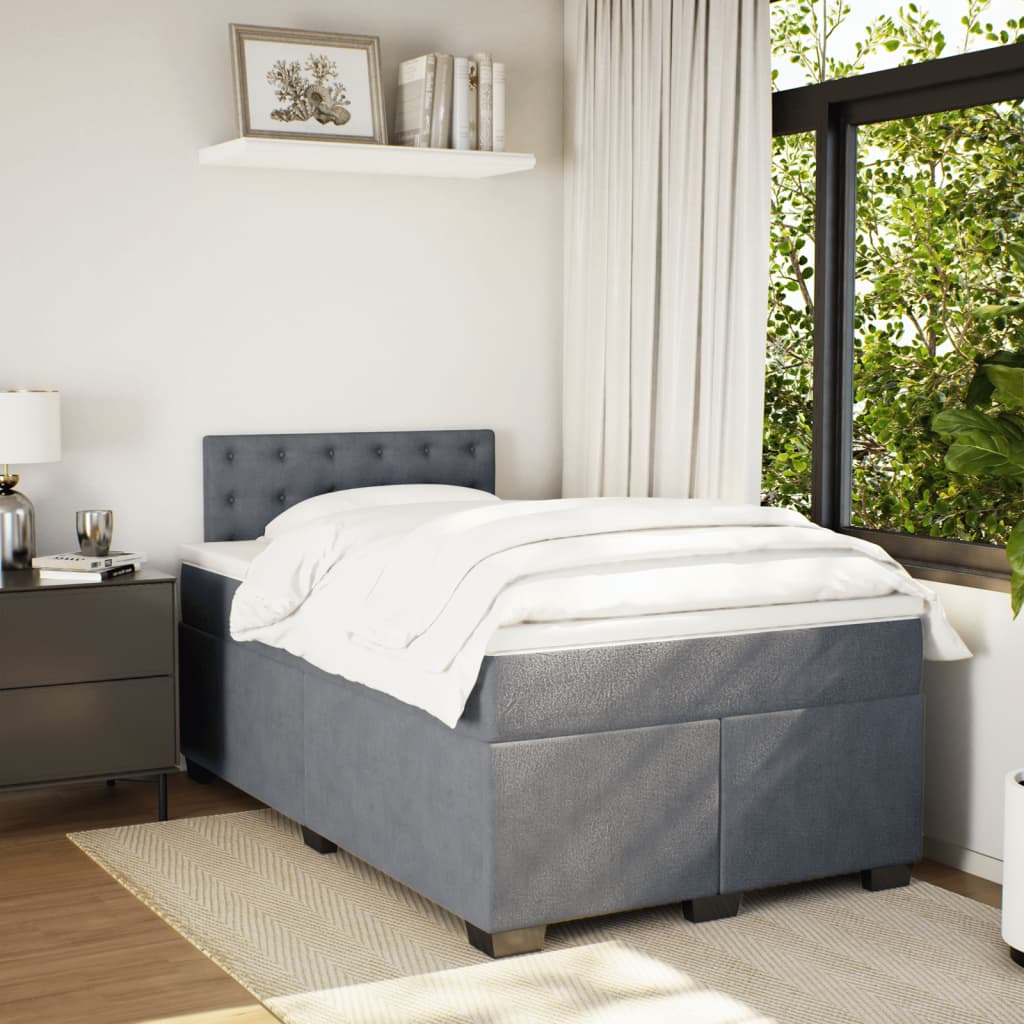 Κρεβάτι Boxspring με Στρώμα Σκούρο Γκρι 120x200 εκ. Βελούδινο