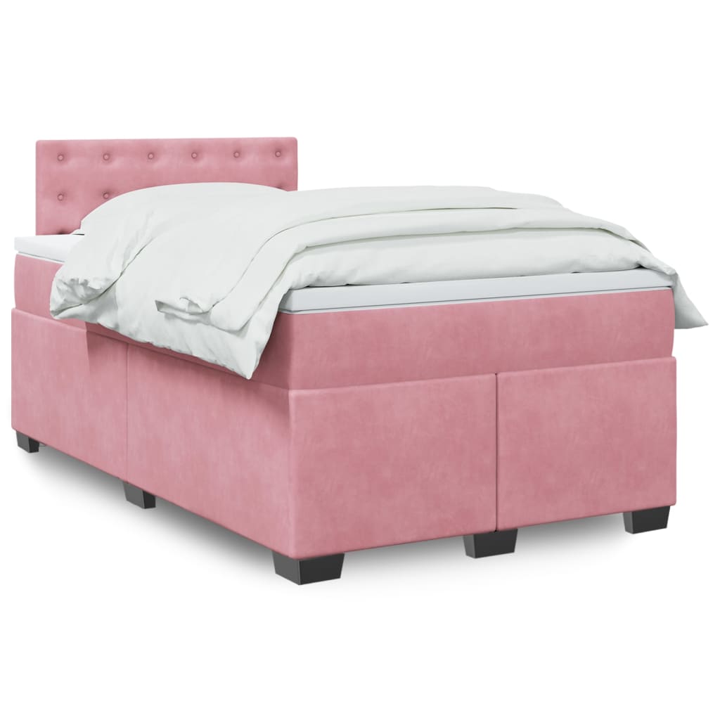 Κρεβάτι Boxspring με Στρώμα Ροζ 120x200 εκ. Βελούδινο