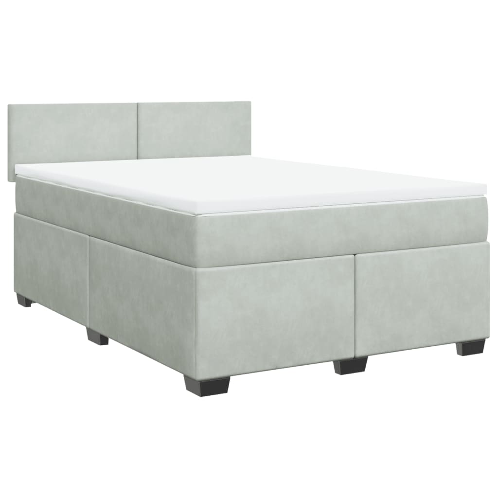 Κρεβάτι Boxspring με Στρώμα Ανοιχτό Γκρι 140x190 εκ. Βελούδινο - Pakobazaar