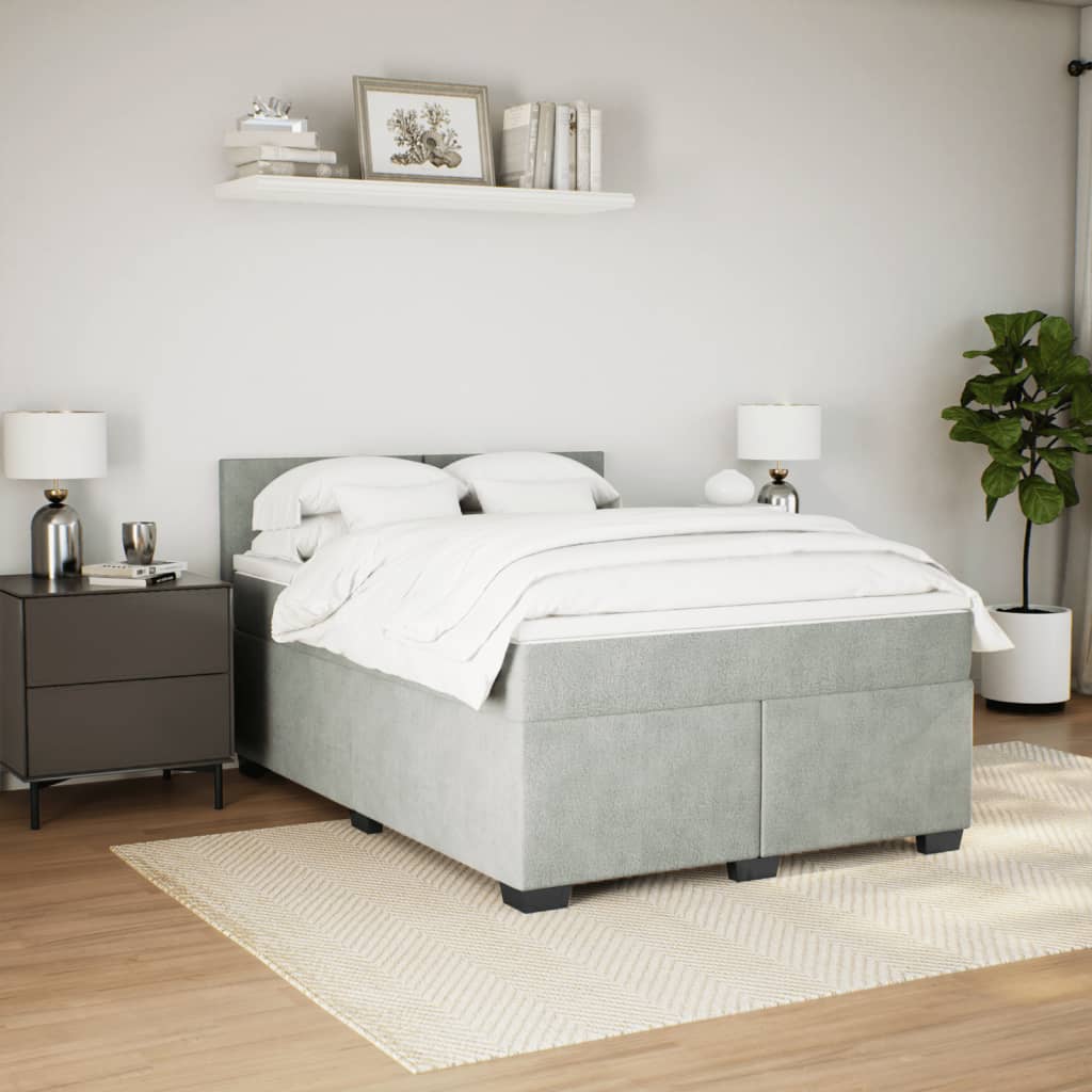 Κρεβάτι Boxspring με Στρώμα Ανοιχτό Γκρι 140x190 εκ. Βελούδινο - Pakobazaar