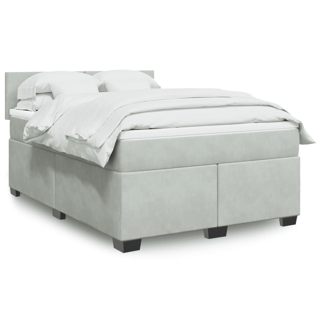 Κρεβάτι Boxspring με Στρώμα Ανοιχτό Γκρι 140x190 εκ. Βελούδινο - Pakobazaar