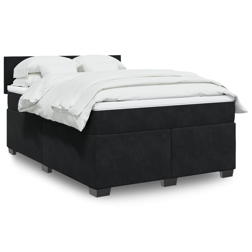 Κρεβάτι Boxspring με Στρώμα Μαύρο 140x190 εκ. Βελούδινο - Pakobazaar