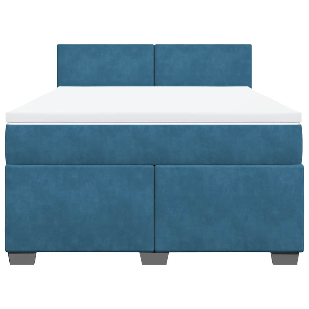 Κρεβάτι Boxspring με Στρώμα Σκούρο Μπλε 140x190 εκ. Βελούδινο