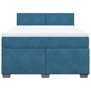 Κρεβάτι Boxspring με Στρώμα Σκούρο Μπλε 140x190 εκ. Βελούδινο