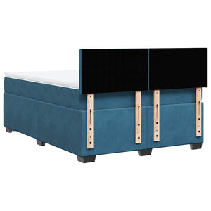 Κρεβάτι Boxspring με Στρώμα Σκούρο Μπλε 140x190 εκ. Βελούδινο