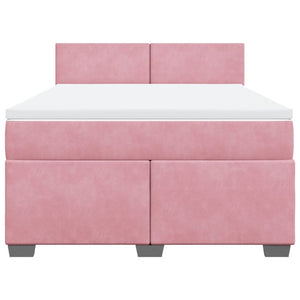 Κρεβάτι Boxspring με Στρώμα Ροζ 140x190 εκ. Βελούδινο