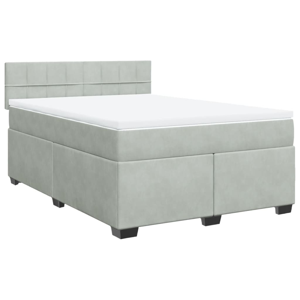 Κρεβάτι Boxspring με Στρώμα Ανοιχτό Γκρι 140x190 εκ. Βελούδινο - Pakobazaar