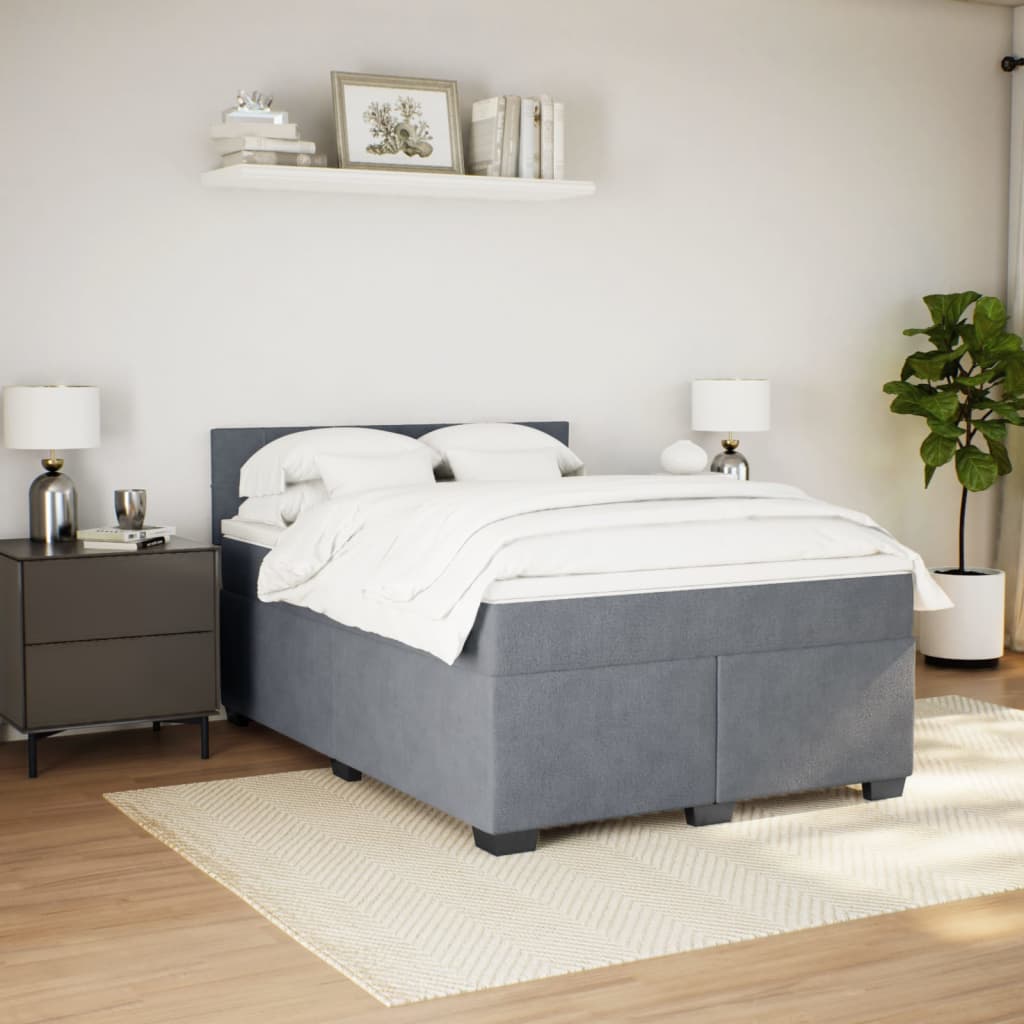 Κρεβάτι Boxspring με Στρώμα Σκούρο Γκρι 140x190 εκ. Βελούδινο