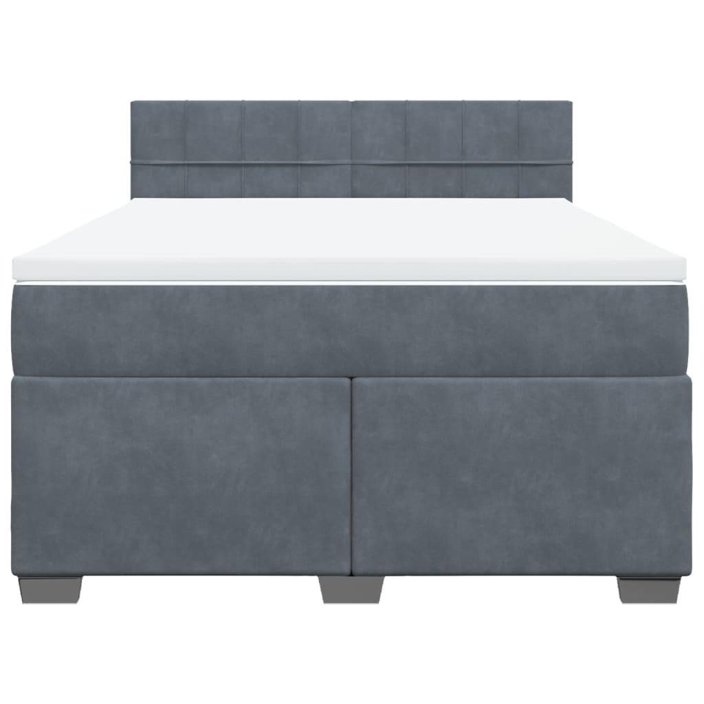 Κρεβάτι Boxspring με Στρώμα Σκούρο Γκρι 140x190 εκ. Βελούδινο